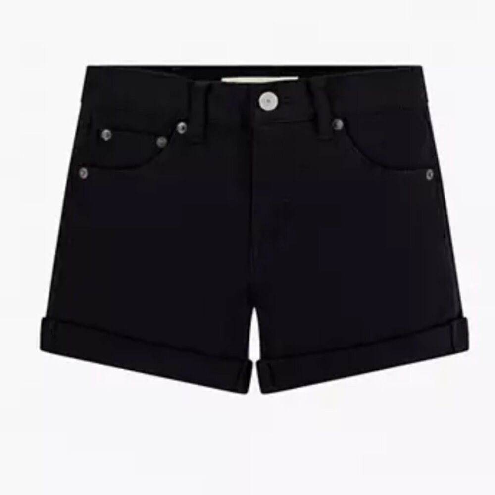 Levi's Girls' Kids Girlfriend Black Cuffed Hem Stretch Midrise Shortie Short 10 - Picture 1 of 13